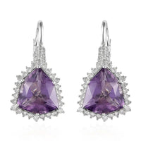 African Amethyst, White Zircon Stud Earrings in Platinum Over Sterling Silver 17.50 ctw