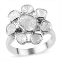 Polki Diamond Floral Ring in Platinum Over Sterling Silver 1.00 ctw - Sticky add to cart bar