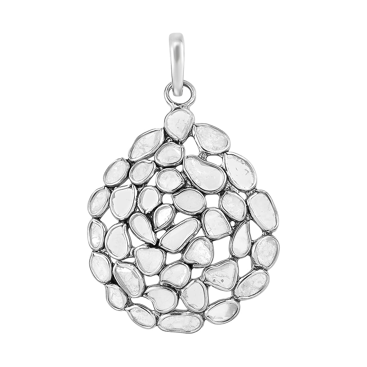 Polki Diamond Cluster Pendant in Platinum Over Sterling Silver