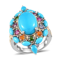 Sleeping Beauty Turquoise and Multi Gemstone Ring in Vermeil YG and Platinum Over Sterling Silver 8.25 ctw