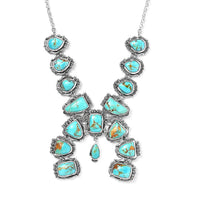 Artisan Crafted Royston Turquoise Squash Blossom Necklace 18 Inches in Sterling Silver 40.80 ctw