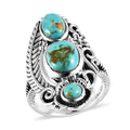 Artisan Crafted Royston Turquoise 3 Stone Ring in Sterling Silver 3.15 ctw - Sticky add to cart bar