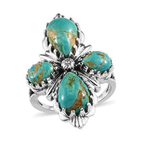 Artisan Crafted Royston Turquoise Floral Ring in Sterling Silver 5.90 ctw