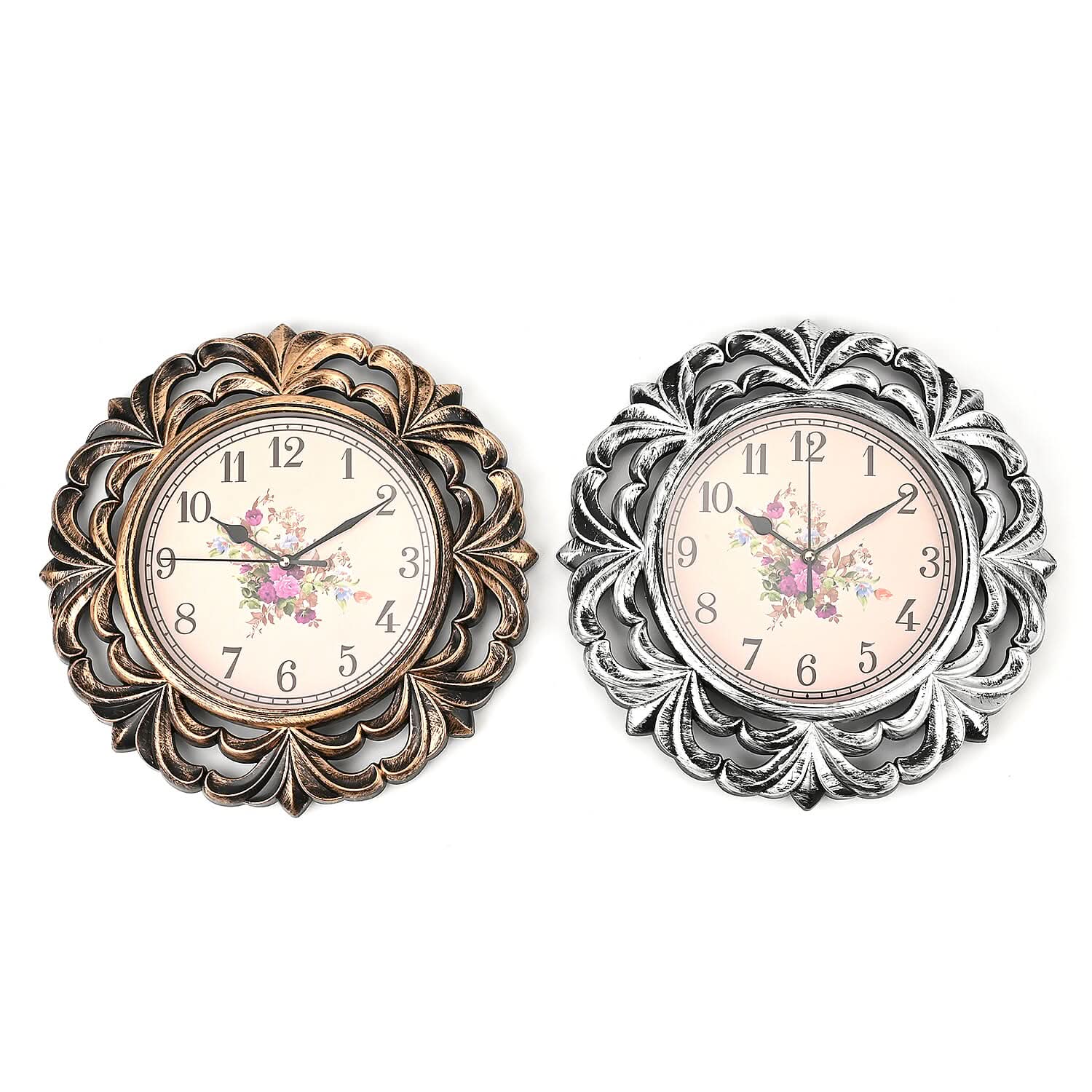 Set of 2 Bronze and Champagne Color Grass Inspired Wall Clock (1xAA Battery Not Included)