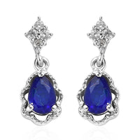 Tanzanian Blue Spinel (DF) and White Zircon Dangle Earrings in Platinum Over Sterling Silver 1.15 ctw