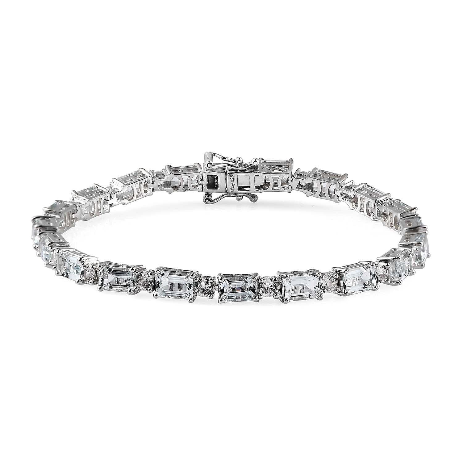 Premium Mangoro Aquamarine and White Zircon Bracelet in Platinum Over Sterling Silver (7.25 In) 14.65 ctw