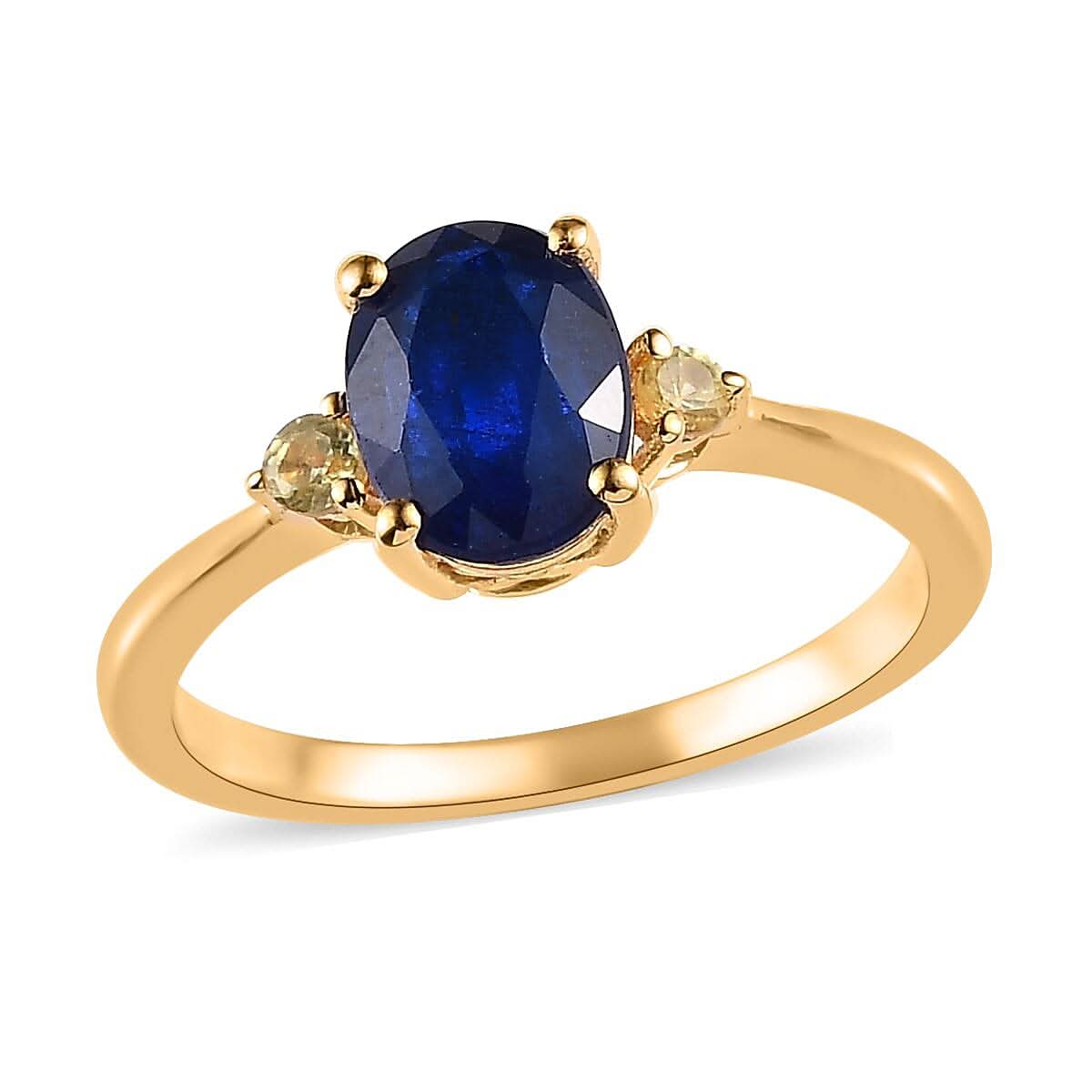 Tanzanian Blue Spinel (DF) and Yellow Sapphire Ring in Vermeil Yellow Gold Over Sterling Silver 1.50 ctw