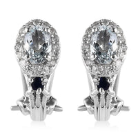 Premium Mangoro Aquamarine and Multi Gemstone Omega Clip Earrings in Platinum Over Sterling Silver 1.20 ctw
