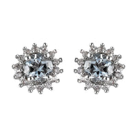 D'Joy Premium Mangoro Aquamarine and White Zircon Sunburst Stud Earrings in Platinum Over Sterling Silver 1.25 ctw