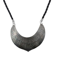 Brown Shell Dolphin Carving and Black Suede String Necklace 26 Inches
