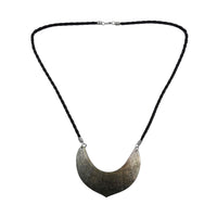 Brown Shell Flower Carving and Black Suede String Necklace 26 Inches
