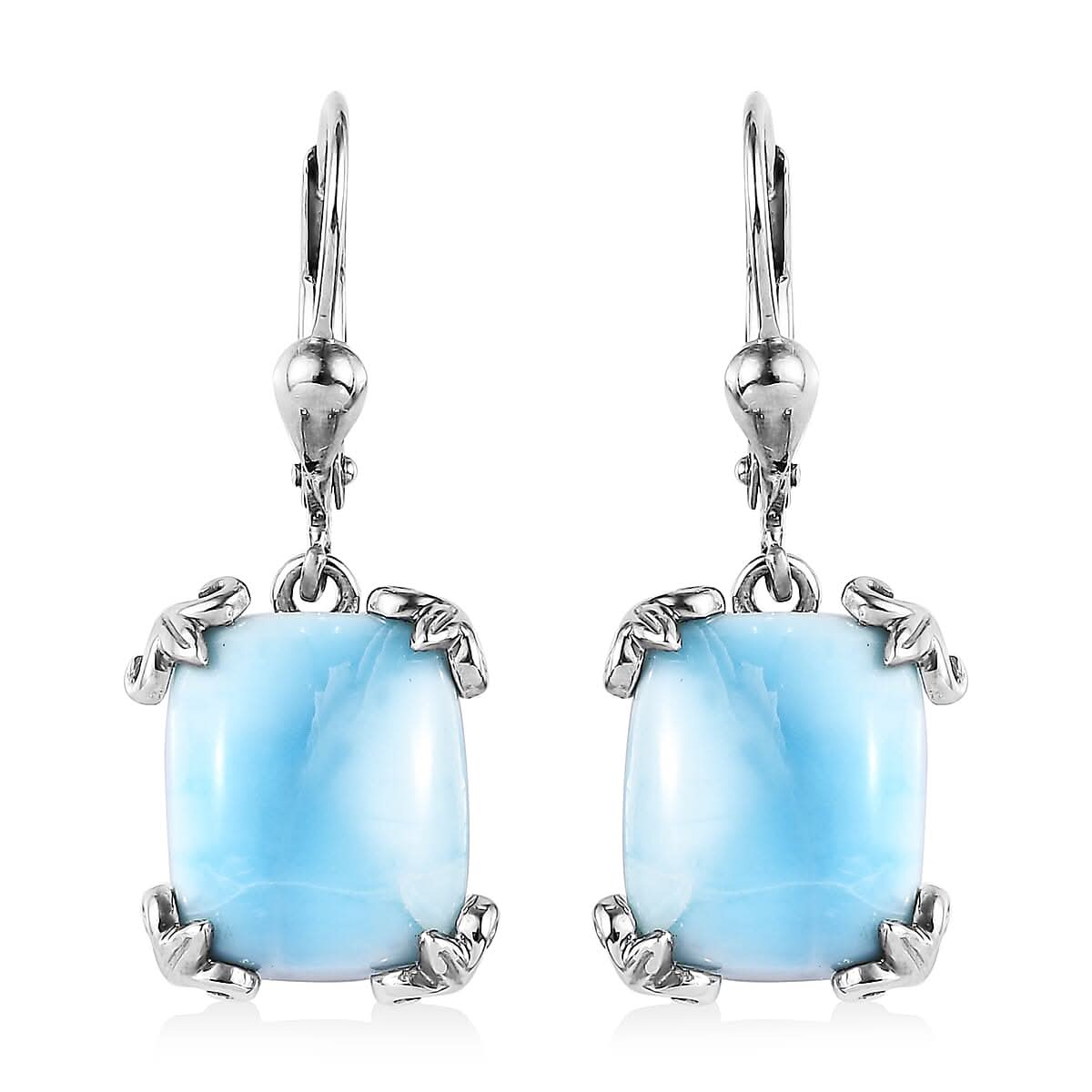 Larimar Lever Back Earring in Platinum Over Sterling Silver 11.85 ctw