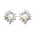 Freshwater Pearl and Simulated Diamond Earrings in Silvertone 0.40 ctw - Sticky add to cart bar