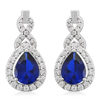 Lab Created Blue Spinel and Simulated Diamond Earrings in Silvertone 3.50 ctw