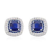 Lab Created Spinel, Simulated White and Blue Diamond 2.55 ctw Earrings in Silvertone