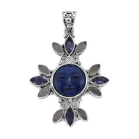 Sajen Silver Lapis Lazuli Carved and Multi Gemstone Pendant in Sterling Silver 20.60 ctw