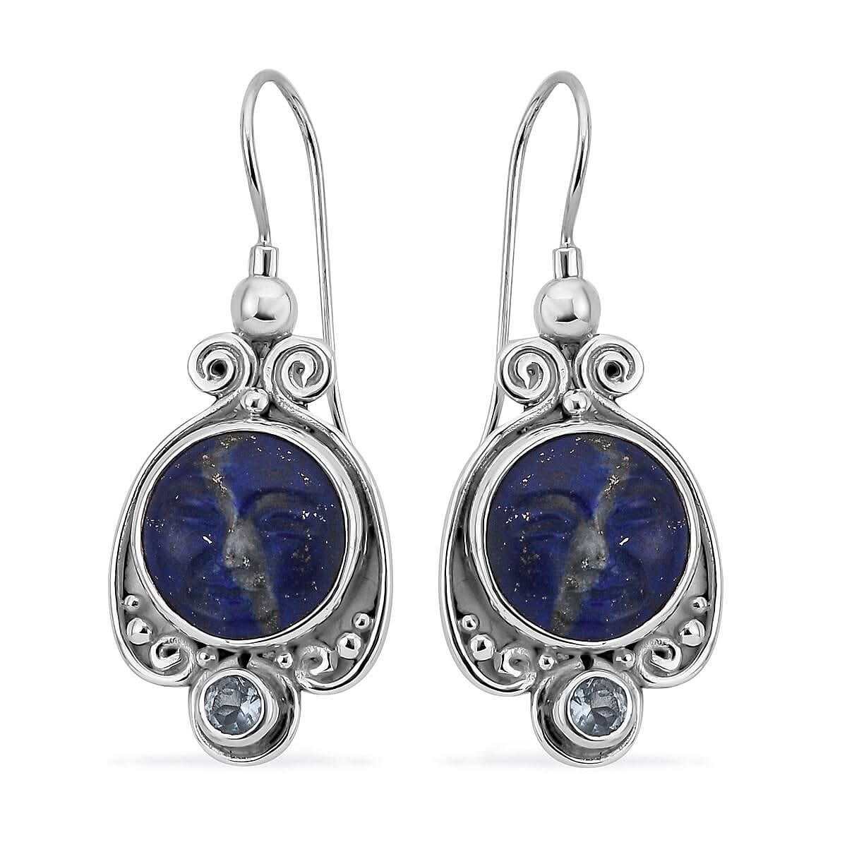 Sajen Silver Lapis Lazuli Carved and Blue Topaz Earrings in Sterling Silver 12.40 ctw