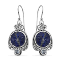 Sajen Silver Lapis Lazuli Carved and Blue Topaz Earrings in Sterling Silver 12.40 ctw