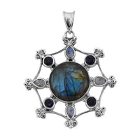 Sajen Silver Malagasy Labradorite and Multi Gemstone Pendant in Sterling Silver 22.40 ctw