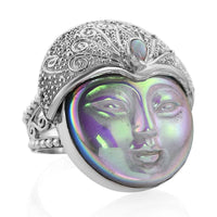 Sajen Silver Carved Bone and Ethiopian Welo Opal Ring in Sterling Silver 0.20 ctw