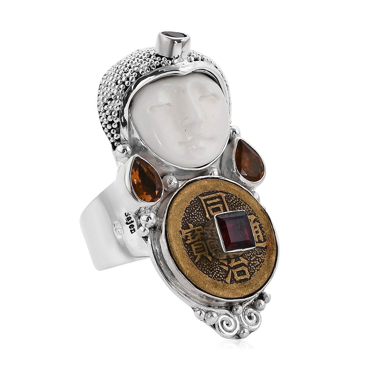 Sajen Silver Carved Bone and Multi Gemstone Ring in Sterling Silver (Size 10.0) 2.20 ctw