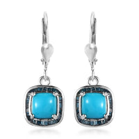 Sleeping Beauty Turquoise and Blue Diamond Lever Back Earrings in Platinum Over Sterling Silver 2.40 ctw