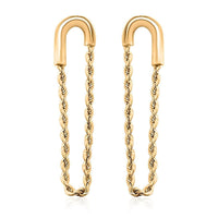 14K Yellow Gold Safety Pin Diamond-Cut Rope Chain Dangling Earrings 1.50 Grams