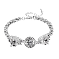 Black and White Austrian Crystal and Enameled Tiger Bracelet in Silvertone (8.0-10In)