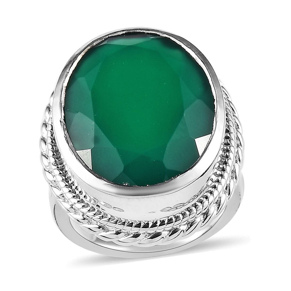 Karis Green Onyx Solitaire Ring in Platinum Bond (Size 10.0) 12.30 ctw