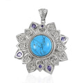 KARIS Blue Howlite, Simulated Amethyst Diamond Floral Pendant in Platinum Bond 7.65 ctw - Sticky add to cart bar
