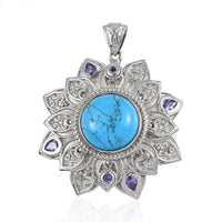 KARIS Blue Howlite, Simulated Amethyst Diamond Floral Pendant in Platinum Bond 7.65 ctw