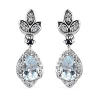 Premium Mangoro Aquamarine and Multi Gemstone Dangling Earrings in Platinum Over Sterling Silver 1.00 ctw