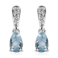 D'Joy Premium Mangoro Aquamarine and White Zircon Drop Earrings in Platinum Over Sterling Silver 0.75 ctw