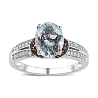 Premium Mangoro Aquamarine, Brown and White Zircon Ring in Platinum Over Sterling Silver 1.85 ctw