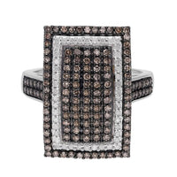Natural Champagne and White Diamond Ring in Platinum Over Sterling Silver (Size 10) 1.00 ctw