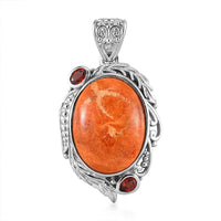Sponge Coral and Mozambique Garnet Pendant without Chain in Platinum Over Copper with Magnet 12.85 ctw