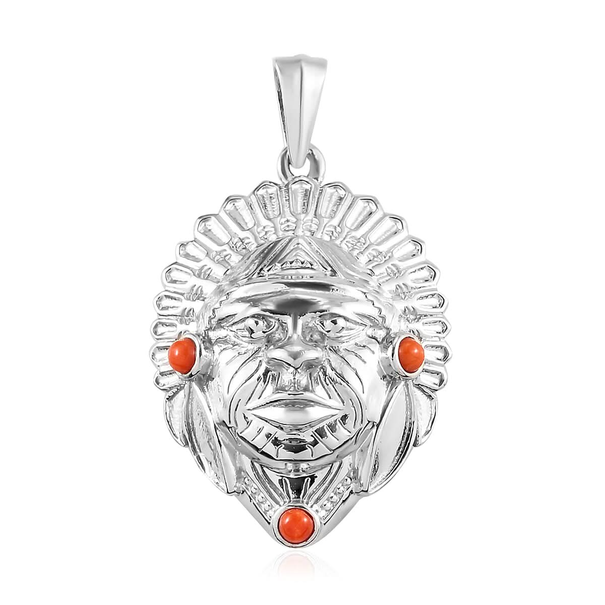 Mediterranean Coral Pendant without Chain in Platinum Over Copper with Magnet 0.30 ctw