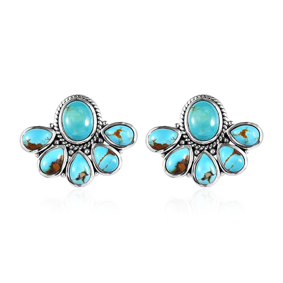 Artisan Crafted Royston Turquoise Earrings in Sterling Silver 7.35 ctw