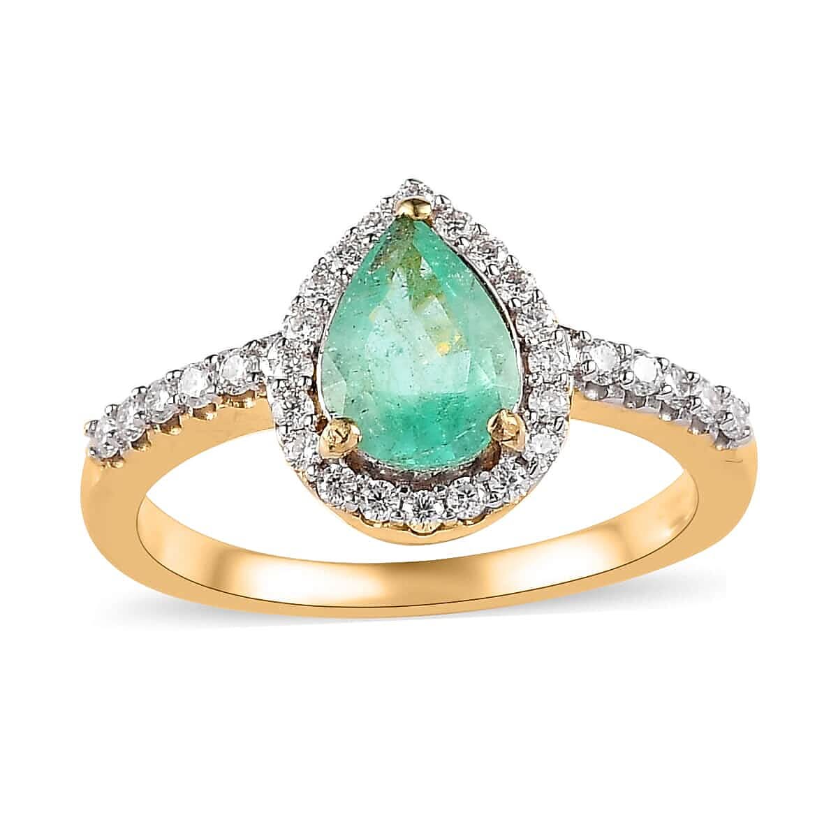 Ethiopian Emerald and Moissanite Halo Ring in Vermeil Yellow Gold Over Sterling Silver 1.30 ctw
