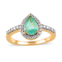Ethiopian Emerald and Moissanite Halo Ring in Vermeil Yellow Gold Over Sterling Silver 1.30 ctw