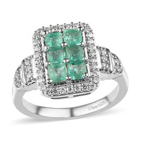 Ethiopian Emerald and White Zircon Ring in Platinum Over Sterling Silver 1.40 ctw
