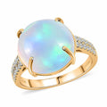 Certified & Appraised Luxoro 14K Yellow Gold AAA Ethiopian Welo Opal and G-H I2 White Diamond Ring 6.10 ctw - Sticky add to cart bar