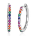 Simulated Multi Color Diamond Hoop Earrings in Rhodium Over Sterling Silver 0.80 ctw - Sticky add to cart bar