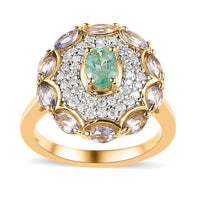 Ethiopian Emerald and Multi Gemstone Ring in Vermeil Yellow Gold Over Sterling Silver 1.50 ctw