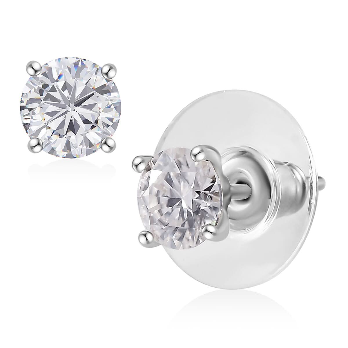 Moissanite (Rnd 6mm) Solitaire Stud Earrings in Platinum Over Sterling Silver 1.60 ctw