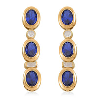 Simulated Blue and White Diamond Earrings in 14K Yellow Gold Over Sterling Silver 5.80 ctw
