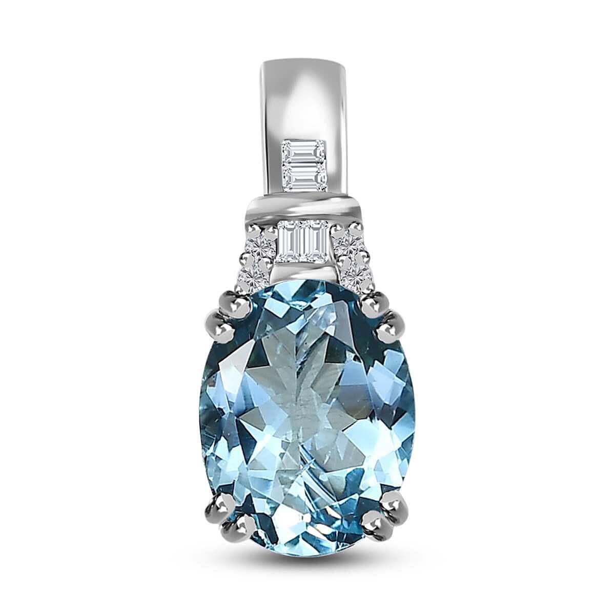 Luxoro 10K White Gold Premium Santa Maria Aquamarine and G-H I3 Diamond Pendant 1.75 ctw