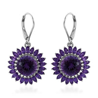 120 Facets African Amethyst Sunflower Earrings in Platinum Over Sterling Silver 10.450 ctw