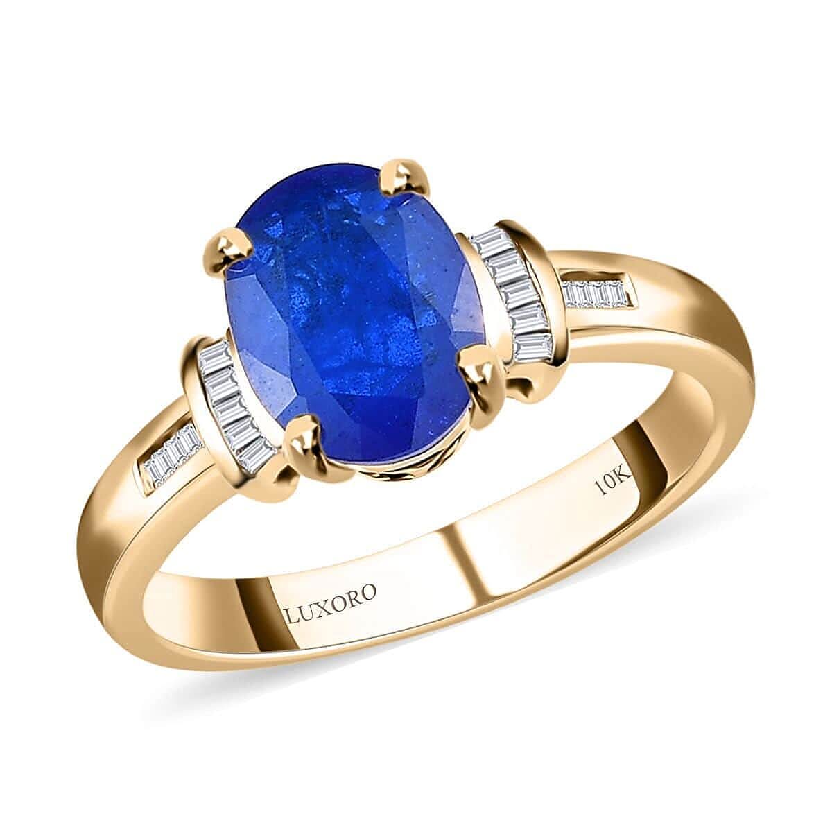 Luxoro 10K Yellow Gold Premium Tanzanian Blue Spinel (DF) and Diamond Ring 2.15 ctw