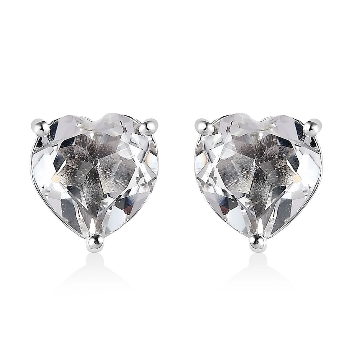 White Topaz Heart Solitaire Stud Earrings in Platinum Over Sterling Silver 5.40 ctw